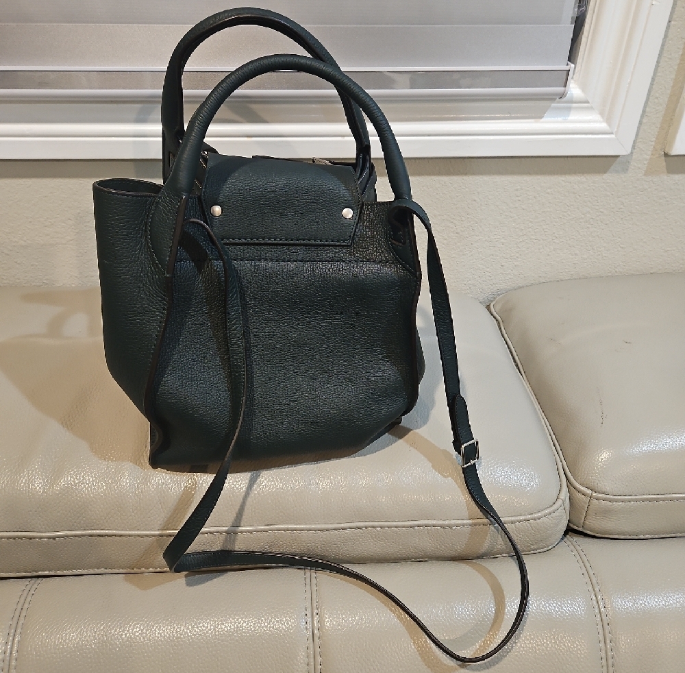 Celine Dark Green Pebbled Leather Shoulder Tote - Picture 3 of 7
